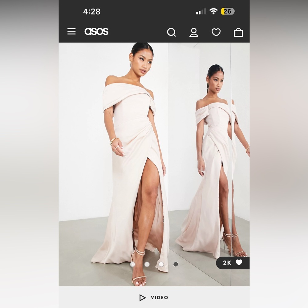 ASOS EDITION satin bardot drape wrap maxi dress in blush. Worn once.